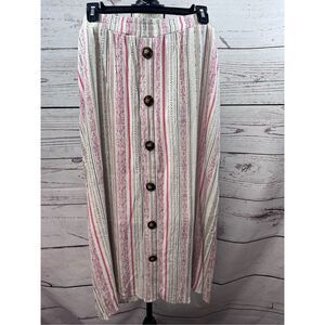 Apt 9 Maxi Skirt Striped Button Front L Large Long‎ Boho Casual